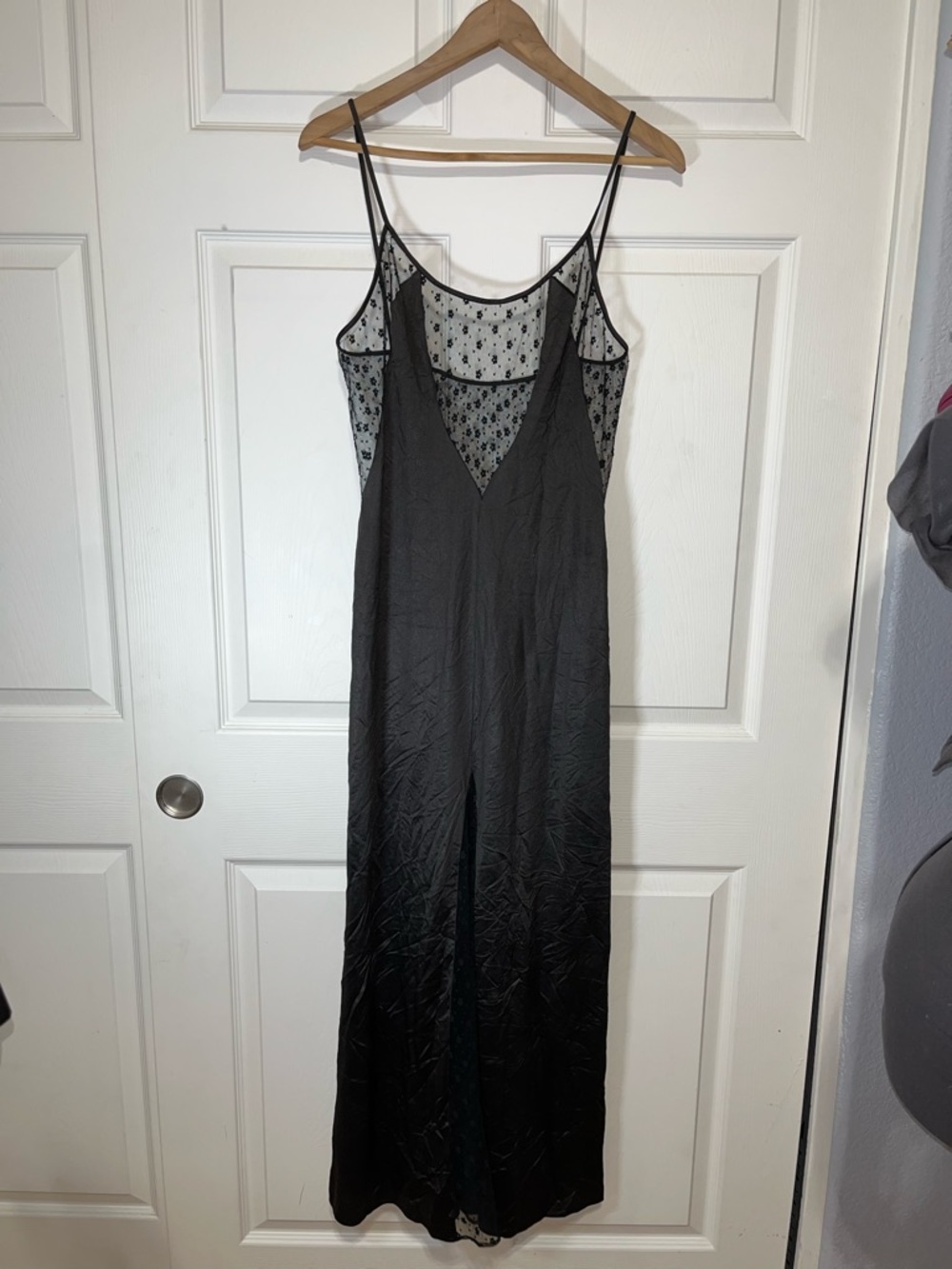 VTG Blanche by Ralph Montenero Black Sheer-Panel Maxi Slip Dress